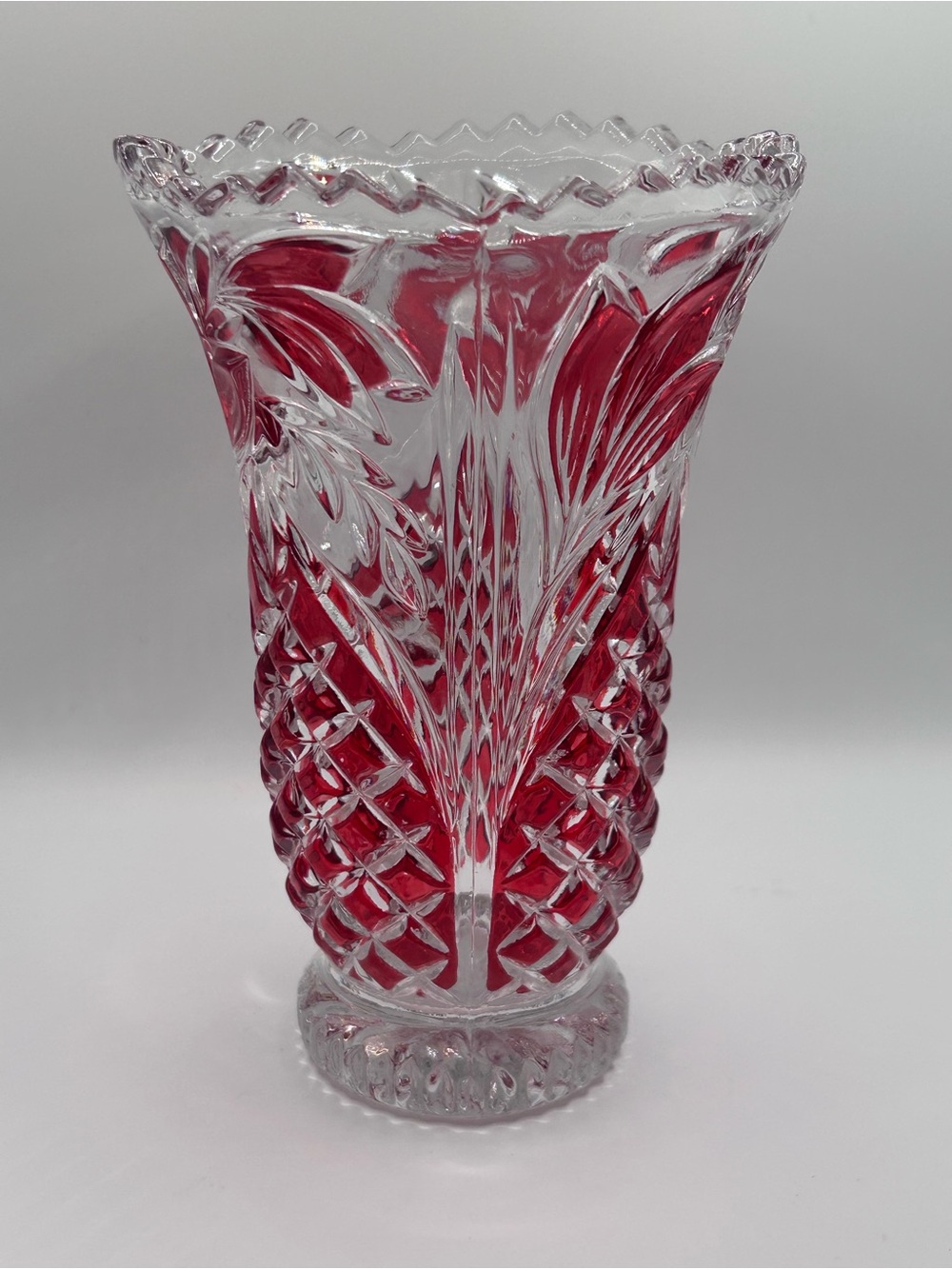 Vintage Anna Hütte Ruby Cut to Clear Crystal Vase | German Bleikristall Crystal